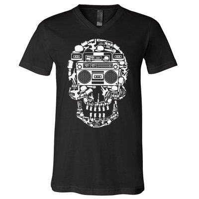 Hip Hop Boombox Hiphop Boombox Skull V-Neck T-Shirt