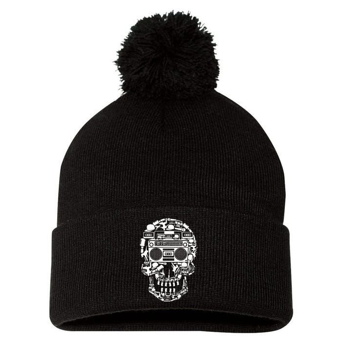 Hip Hop Boombox Hiphop Boombox Skull Pom Pom 12in Knit Beanie