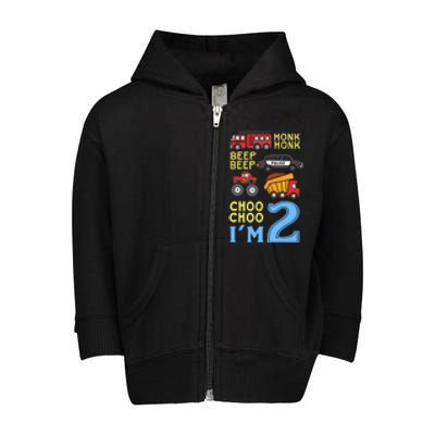 Honk Honk Beep Beep Coo Choo I'm 2 Birthday Kids Apparel Gift Toddler Zip Fleece Hoodie