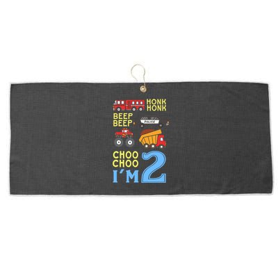 Honk Honk Beep Beep Coo Choo I'm 2 Birthday Kids Apparel Gift Large Microfiber Waffle Golf Towel