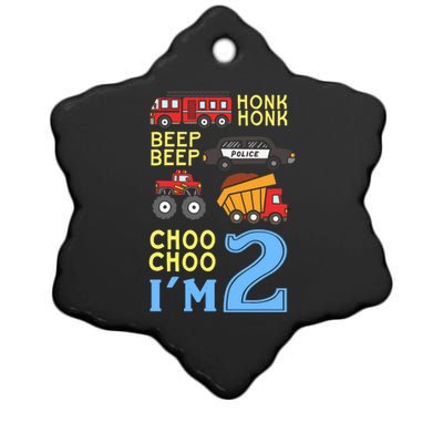 Honk Honk Beep Beep Coo Choo I'm 2 Birthday Kids Apparel Gift Ceramic Star Ornament