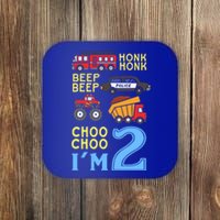 Honk Honk Beep Beep Coo Choo I'm 2 Birthday Kids Apparel Gift Coaster