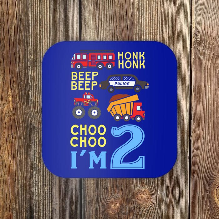 Honk Honk Beep Beep Coo Choo I'm 2 Birthday Kids Apparel Gift Coaster