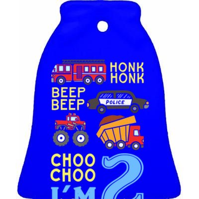 Honk Honk Beep Beep Coo Choo I'm 2 Birthday Kids Apparel Gift Ceramic Bell Ornament