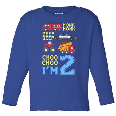 Honk Honk Beep Beep Coo Choo I'm 2 Birthday Kids Apparel Gift Toddler Long Sleeve Shirt