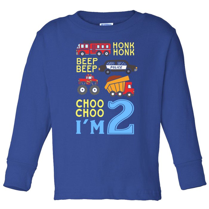 Honk Honk Beep Beep Coo Choo I'm 2 Birthday Kids Apparel Gift Toddler Long Sleeve Shirt