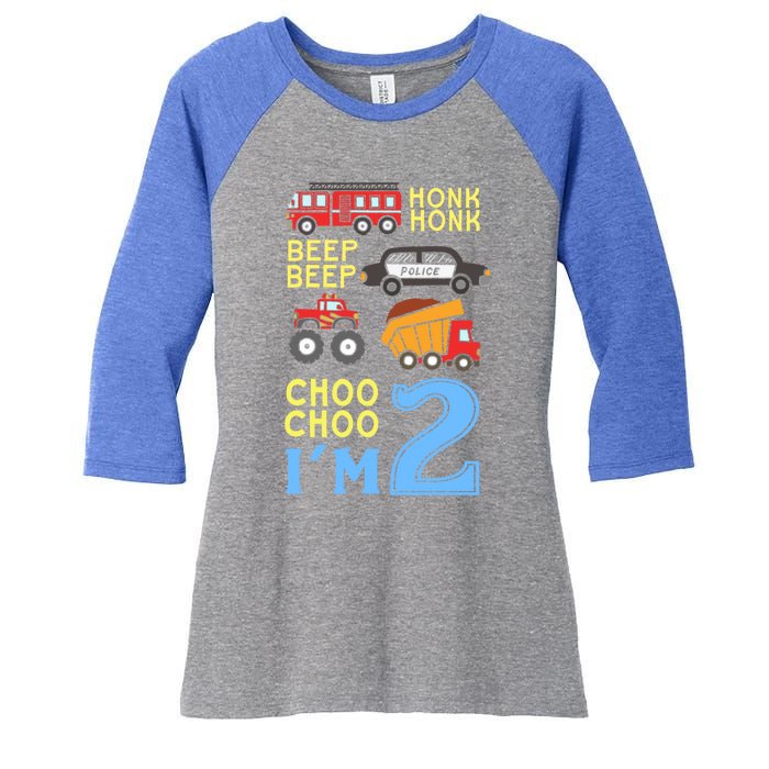 Honk Honk Beep Beep Coo Choo I'm 2 Birthday Kids Apparel Gift Women's Tri-Blend 3/4-Sleeve Raglan Shirt