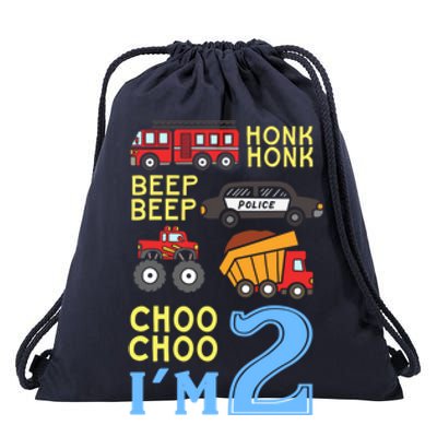 Honk Honk Beep Beep Coo Choo I'm 2 Birthday Kids Apparel Gift Drawstring Bag