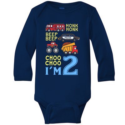 Honk Honk Beep Beep Coo Choo I'm 2 Birthday Kids Apparel Gift Baby Long Sleeve Bodysuit