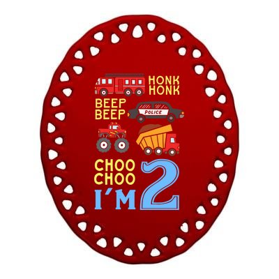 Honk Honk Beep Beep Coo Choo I'm 2 Birthday Kids Apparel Gift Ceramic Oval Ornament