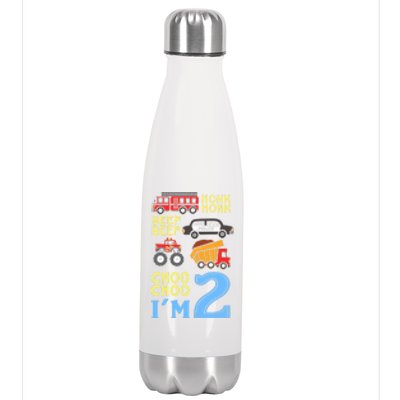 Honk Honk Beep Beep Coo Choo I'm 2 Birthday Kids Apparel Gift Stainless Steel Insulated Water Bottle