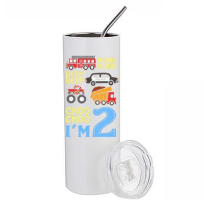 Honk Honk Beep Beep Coo Choo I'm 2 Birthday Kids Apparel Gift Stainless Steel Tumbler