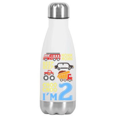 Honk Honk Beep Beep Coo Choo I'm 2 Birthday Kids Apparel Gift Stainless Steel Insulated Water Bottle