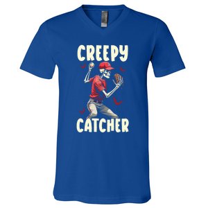 Happy Halloween Baseball Spooky Catcher Trick Or Treat Gift V-Neck T-Shirt