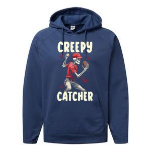 Happy Halloween Baseball Spooky Catcher Trick Or Treat Gift Performance Fleece Hoodie