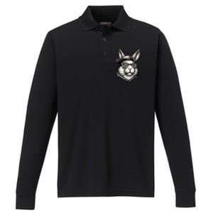 Hip Hop Bunny Face Sunglasses Funny Easter Hippity Rabbit Performance Long Sleeve Polo