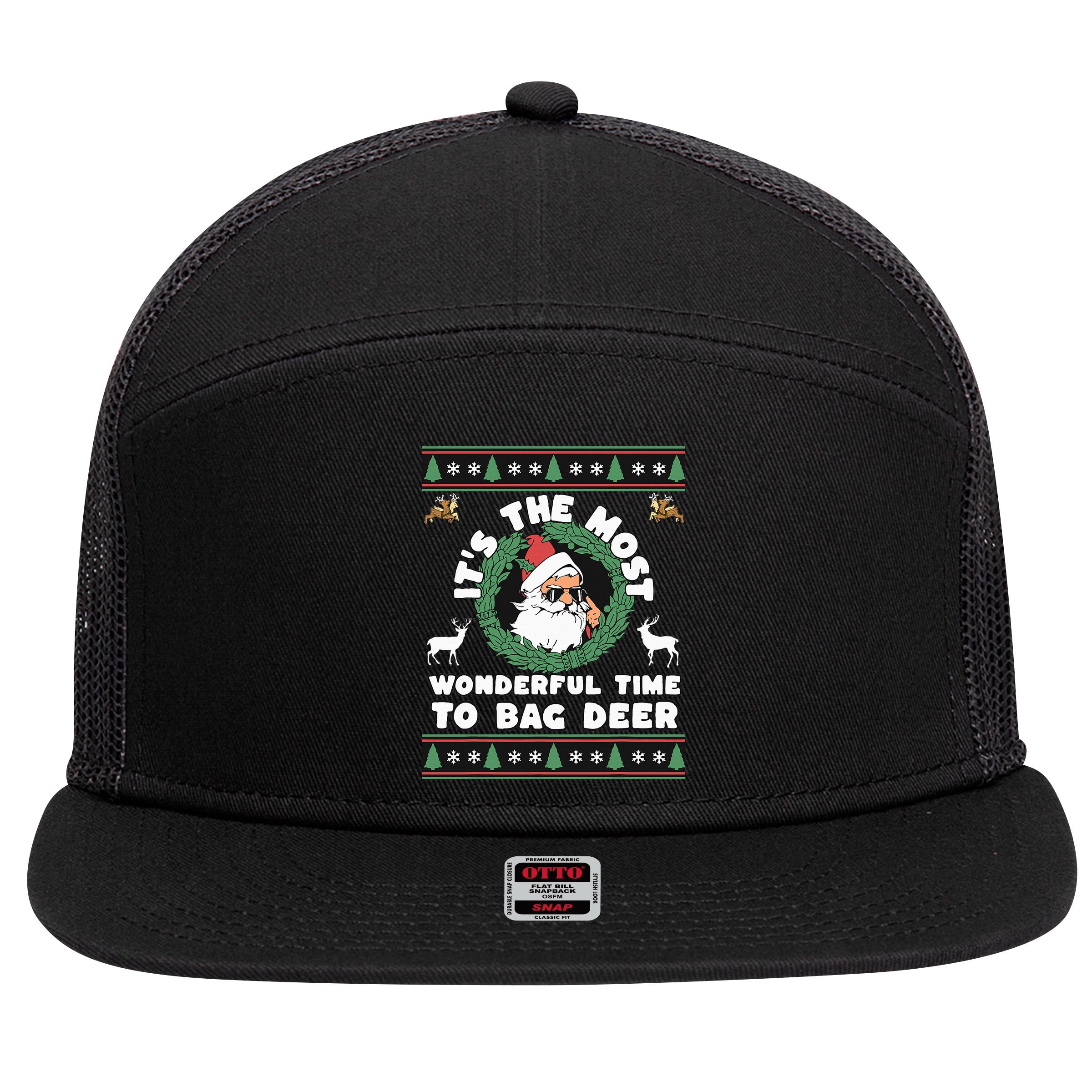 Holiday Hunting Bag with Festive Deer 7 Panel Mesh Trucker Snapback Hat