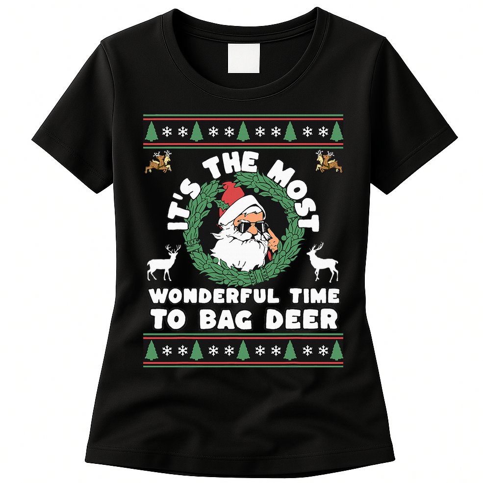 Holiday Hunting Bag with Festive Deer Womens T-Shirt