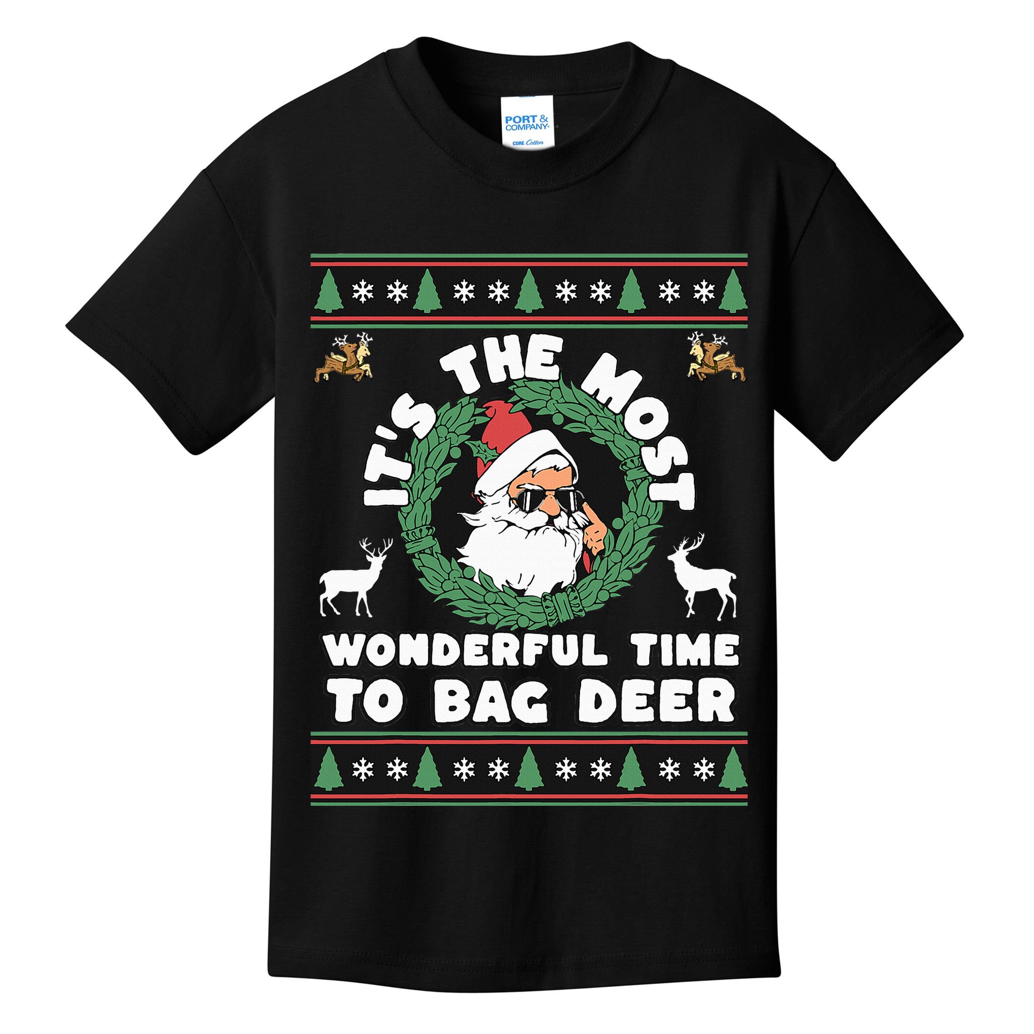 Holiday Hunting Bag with Festive Deer Kids T-Shirt