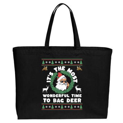 Holiday Hunting Bag with Festive Deer Cotton Canvas Jumbo Tote