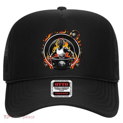 Hip Hop Basketball Rapper Subwoofer High Crown Mesh Back Trucker Hat