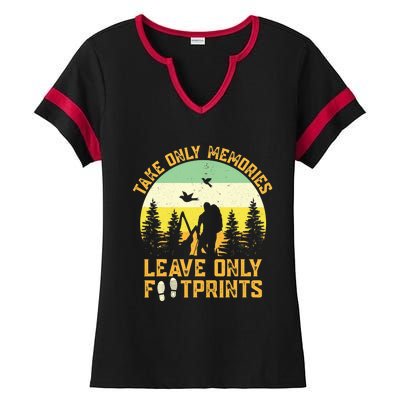 Hiking Hike Backpacking Nature Leave Only Footprints Ladies Halftime Notch Neck Tee