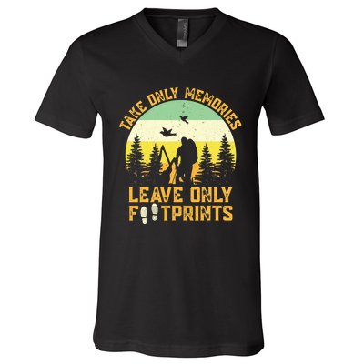 Hiking Hike Backpacking Nature Leave Only Footprints V-Neck T-Shirt