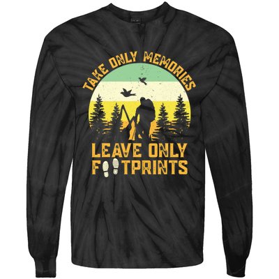 Hiking Hike Backpacking Nature Leave Only Footprints Tie-Dye Long Sleeve Shirt