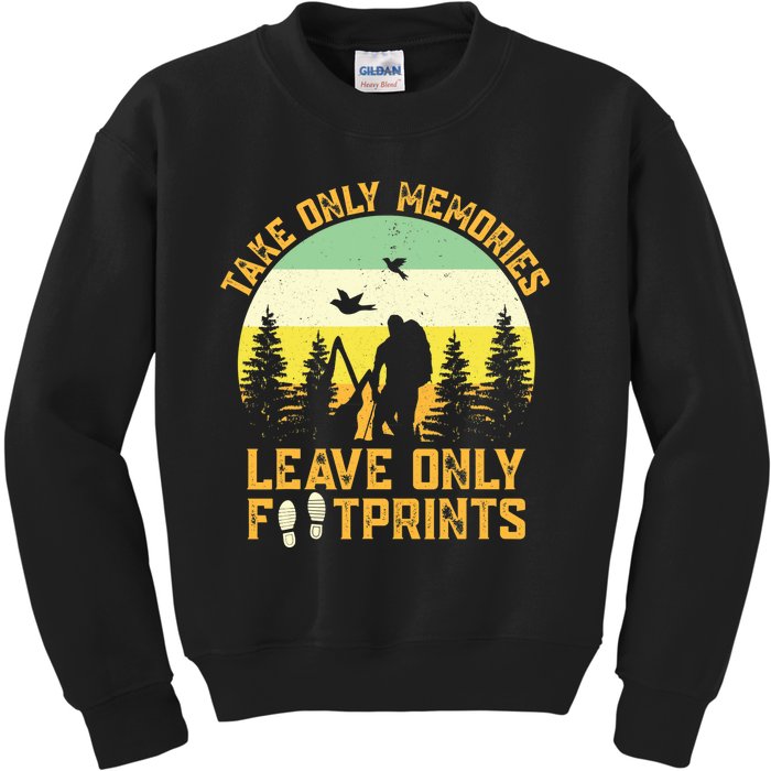 Hiking Hike Backpacking Nature Leave Only Footprints Kids Sweatshirt