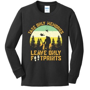 Hiking Hike Backpacking Nature Leave Only Footprints Kids Long Sleeve Shirt