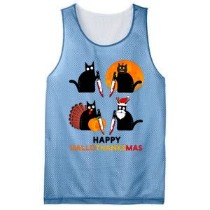 Happy Hallothanksmas Black Cat Halloween Thanksgiving Mesh Reversible Basketball Jersey Tank