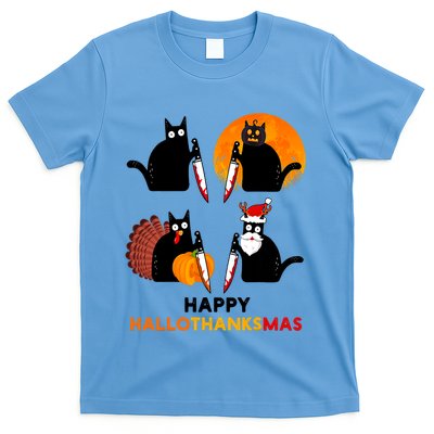Happy Hallothanksmas Black Cat Halloween Thanksgiving T-Shirt
