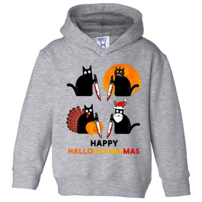Happy Hallothanksmas Black Cat Halloween Thanksgiving Toddler Hoodie