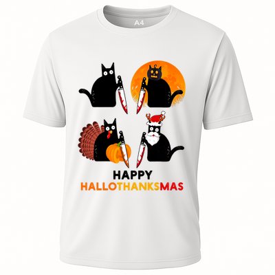 Happy Hallothanksmas Black Cat Halloween Thanksgiving Performance Shirt