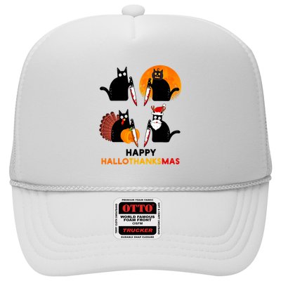 Happy Hallothanksmas Black Cat Halloween Thanksgiving Trucker Hat