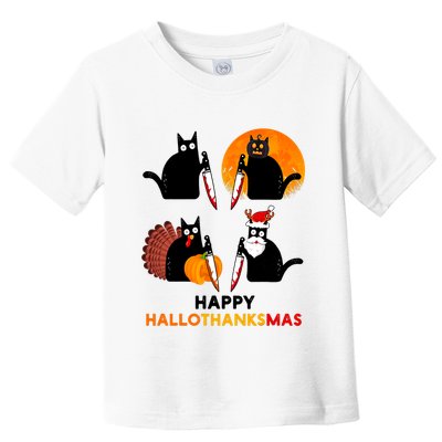Happy Hallothanksmas Black Cat Halloween Thanksgiving Toddler T-Shirt