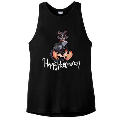 Happy Halloween Black Cat Pumpkin Meaningful Gift Ladies PosiCharge Tri-Blend Wicking Tank