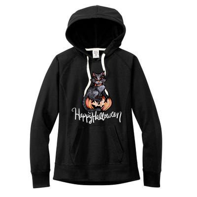 Happy Halloween Black Cat Pumpkin Meaningful Gift Women's Fleece Hoodie