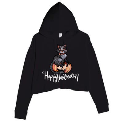 Happy Halloween Black Cat Pumpkin Meaningful Gift Crop Fleece Hoodie