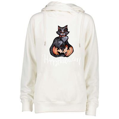 Happy Halloween Black Cat Pumpkin Meaningful Gift Womens Funnel Neck Pullover Hood