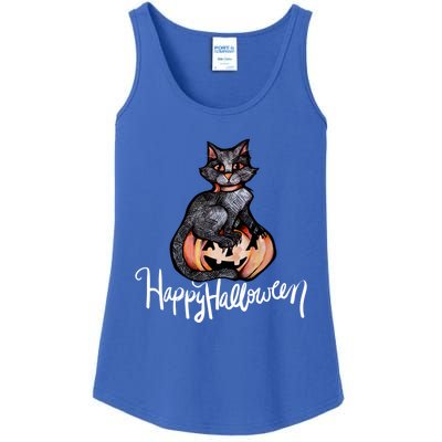 Happy Halloween Black Cat Pumpkin Meaningful Gift Ladies Essential Tank