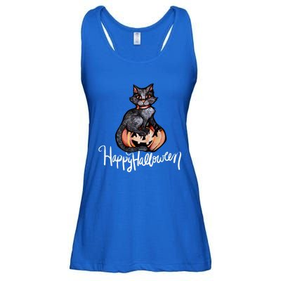 Happy Halloween Black Cat Pumpkin Meaningful Gift Ladies Essential Flowy Tank