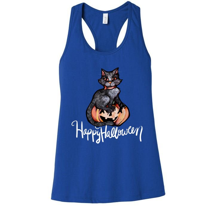 Happy Halloween Black Cat Pumpkin Meaningful Gift Women's Racerback Tank