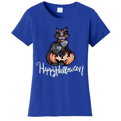 Happy Halloween Black Cat Pumpkin Meaningful Gift Women's T-Shirt