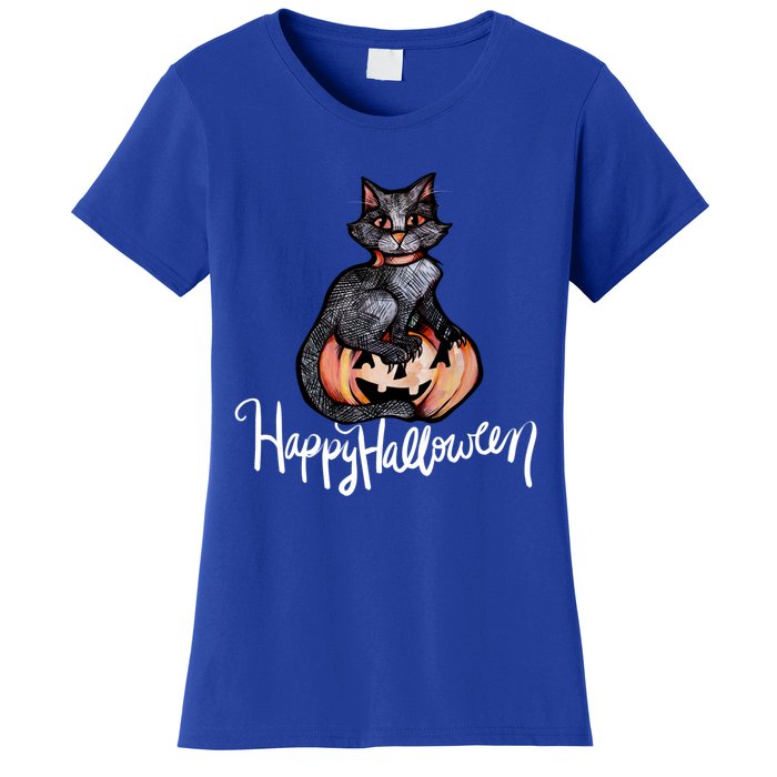 Happy Halloween Black Cat Pumpkin Meaningful Gift Women's T-Shirt