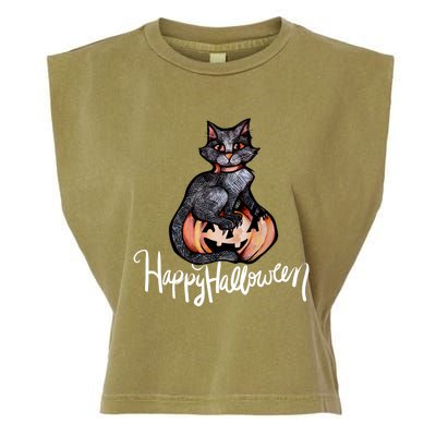 Happy Halloween Black Cat Pumpkin Meaningful Gift Garment-Dyed Women's Muscle Tee