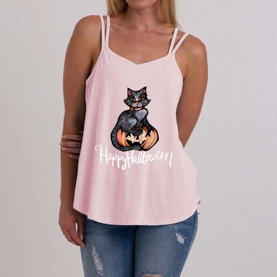 Happy Halloween Black Cat Pumpkin Meaningful Gift Women's Strappy Tank