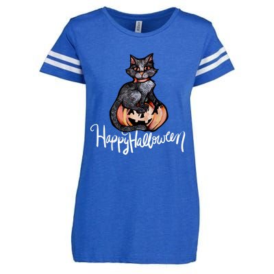 Happy Halloween Black Cat Pumpkin Meaningful Gift Enza Ladies Jersey Football T-Shirt