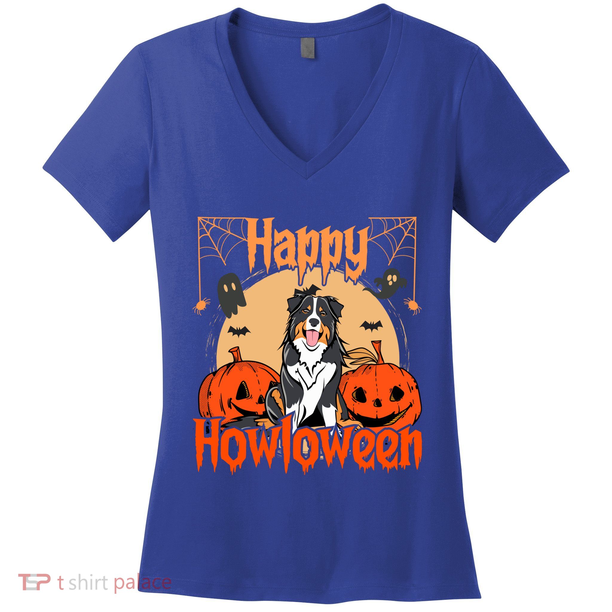 Happy Howloween Bernese Mountain Dog Lover Halloween Funny Gift Women's V-Neck T-Shirt