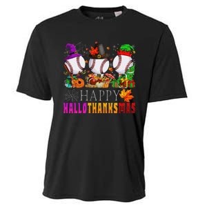 Happy Hallothanksmas Baseball Halloween Thanksgiving Xmas Cooling Performance Crew T-Shirt